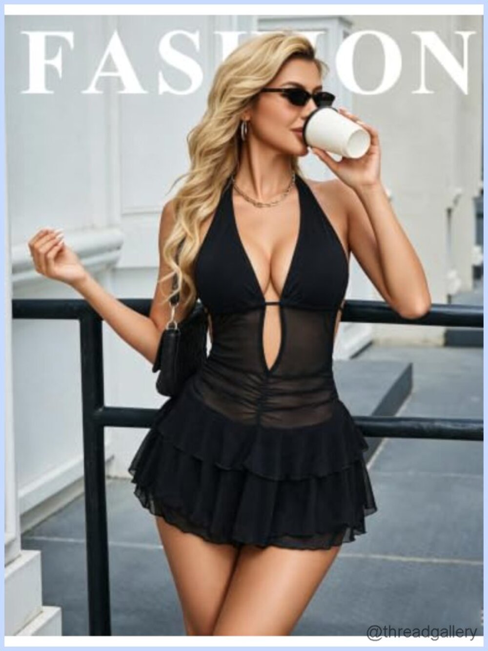 Halter Mini Dress Ruffle Skort Deep V Open Back Sleeveless Summer Party - Picture 4 of 6